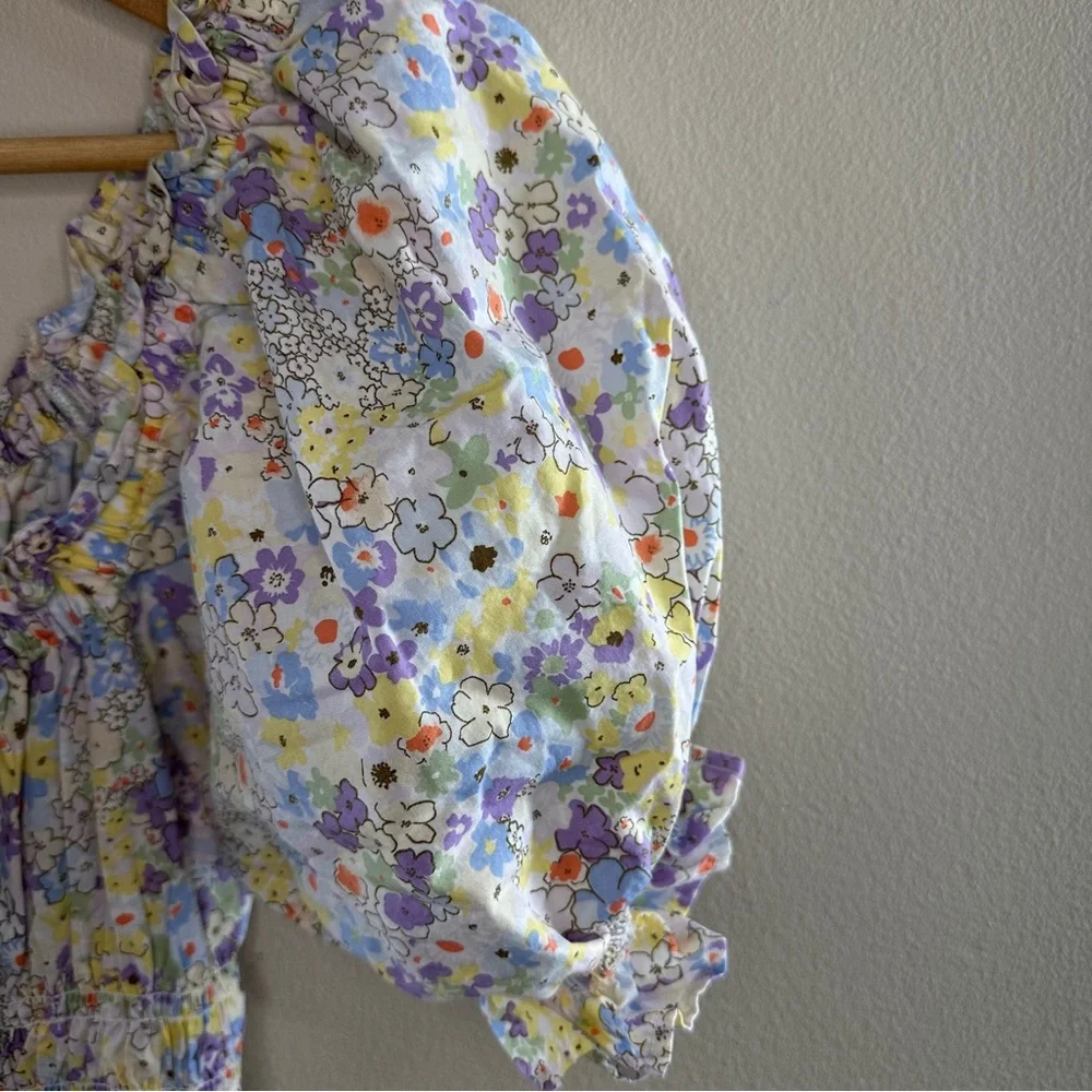 Levi - Floral Off Shoulder Smocked Mini Dress Puff Sleeve Boho Summer Women L - Picture 7 of 11